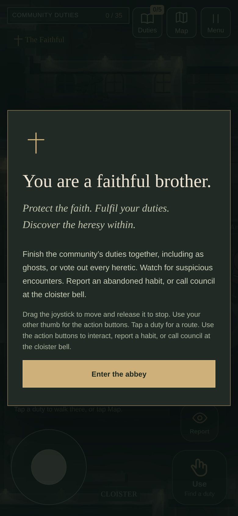 A role card reading: You are a faithful brother